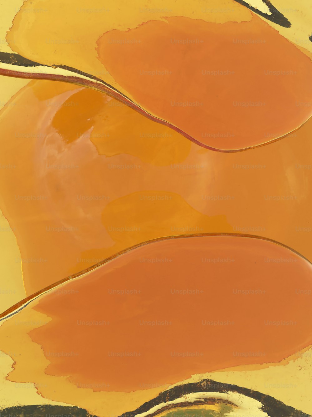Une peinture abstraite de couleurs orange et jaune
