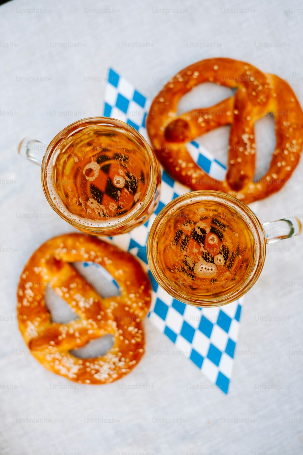 three pretzel pretzels sitting on top of a table