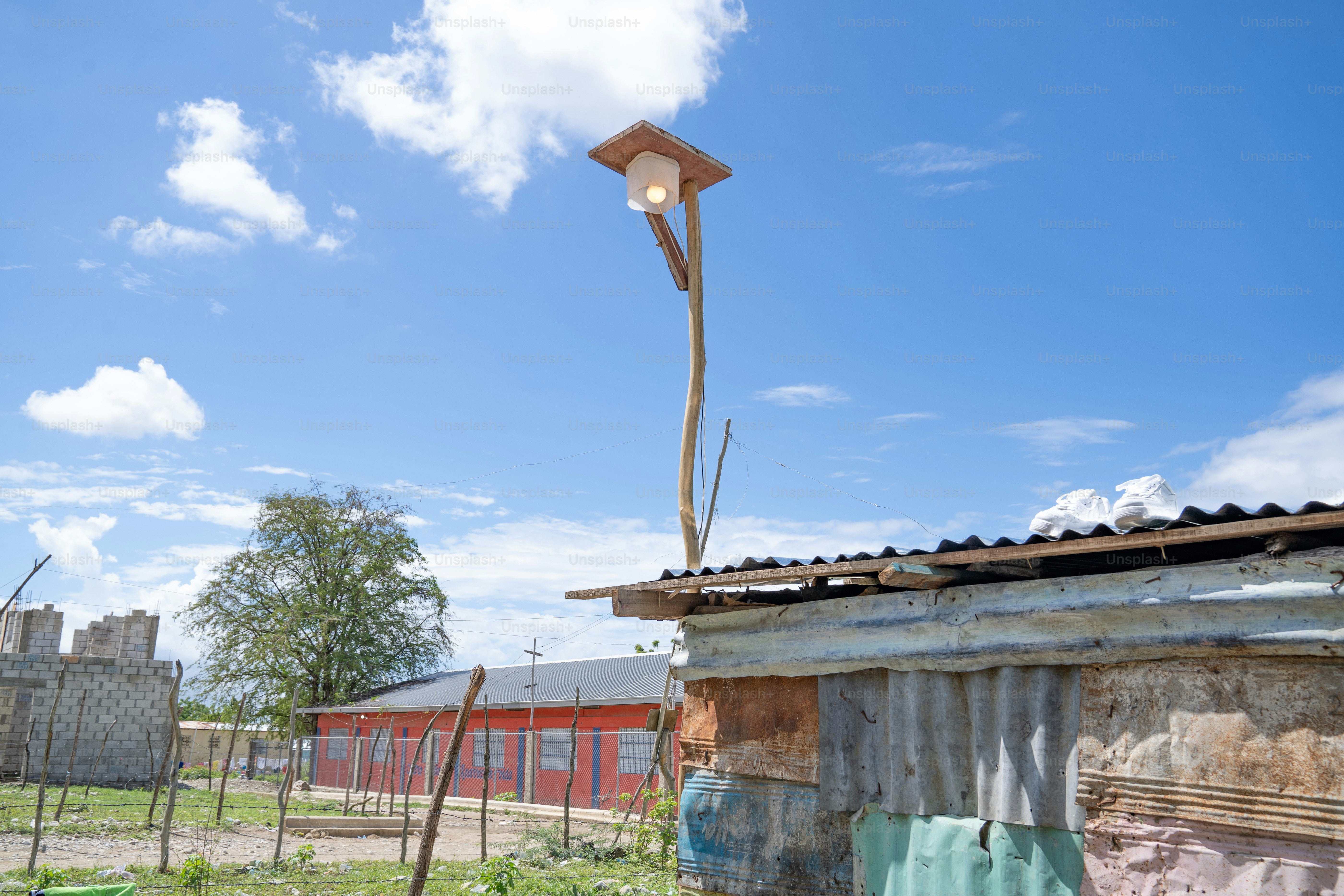 a street light on top of an old building