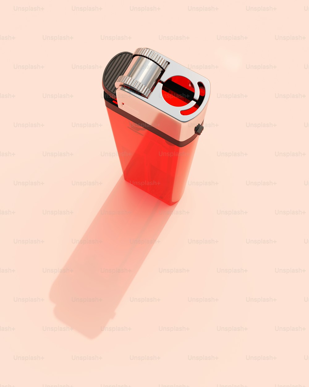 a red lighter with a red circle on top of it