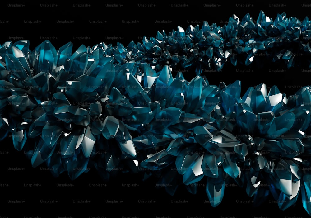 a bunch of blue flowers on a black background