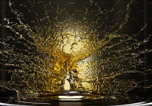 a yellow liquid splashing out of a bowl