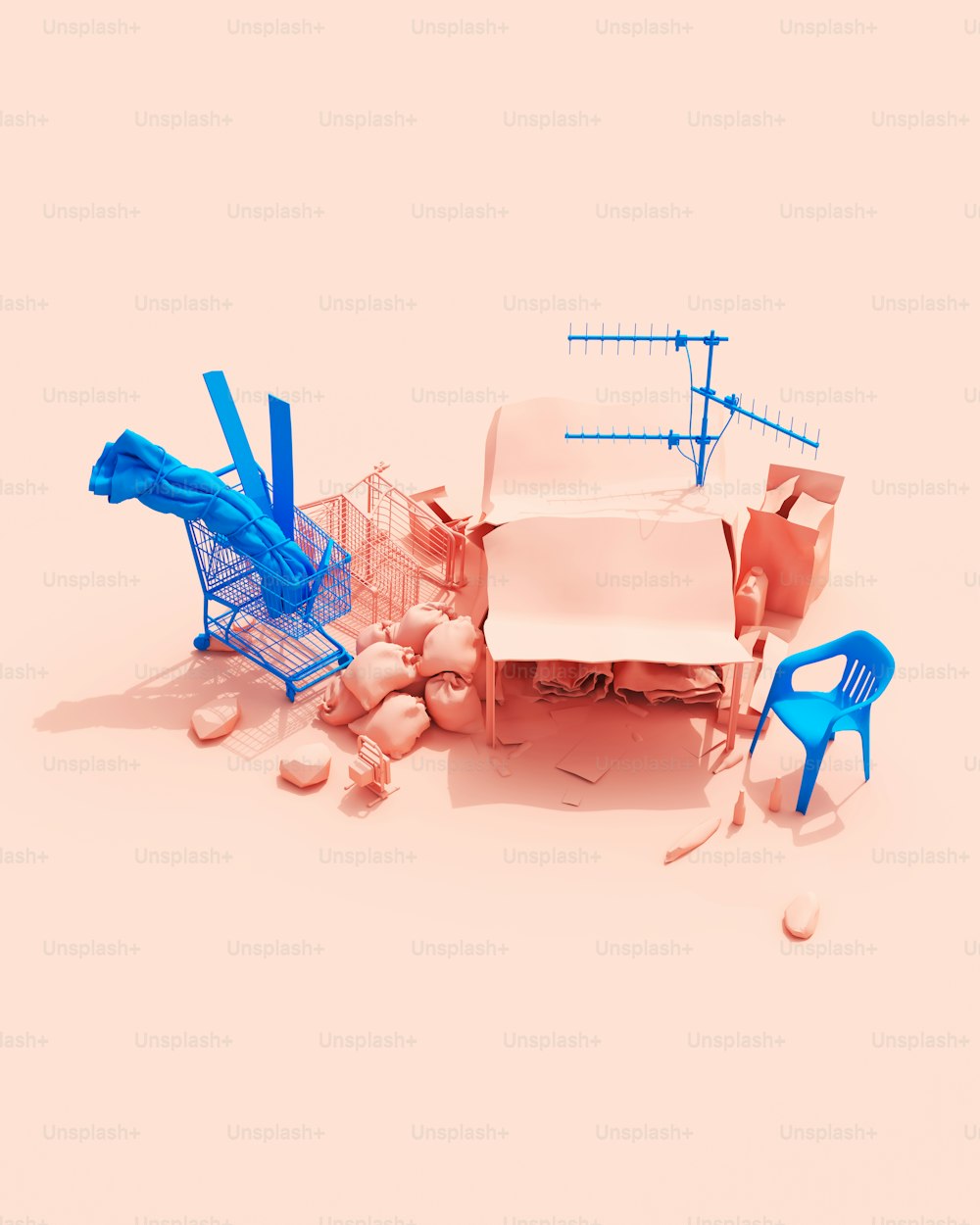 a pile of broken chairs sitting next to each other