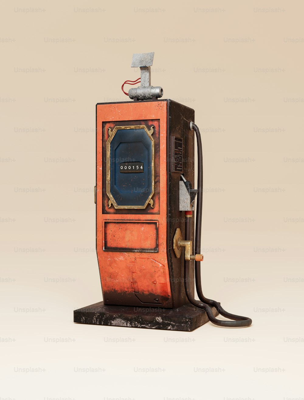 Une pompe à essence à l’ancienne posée sur une table