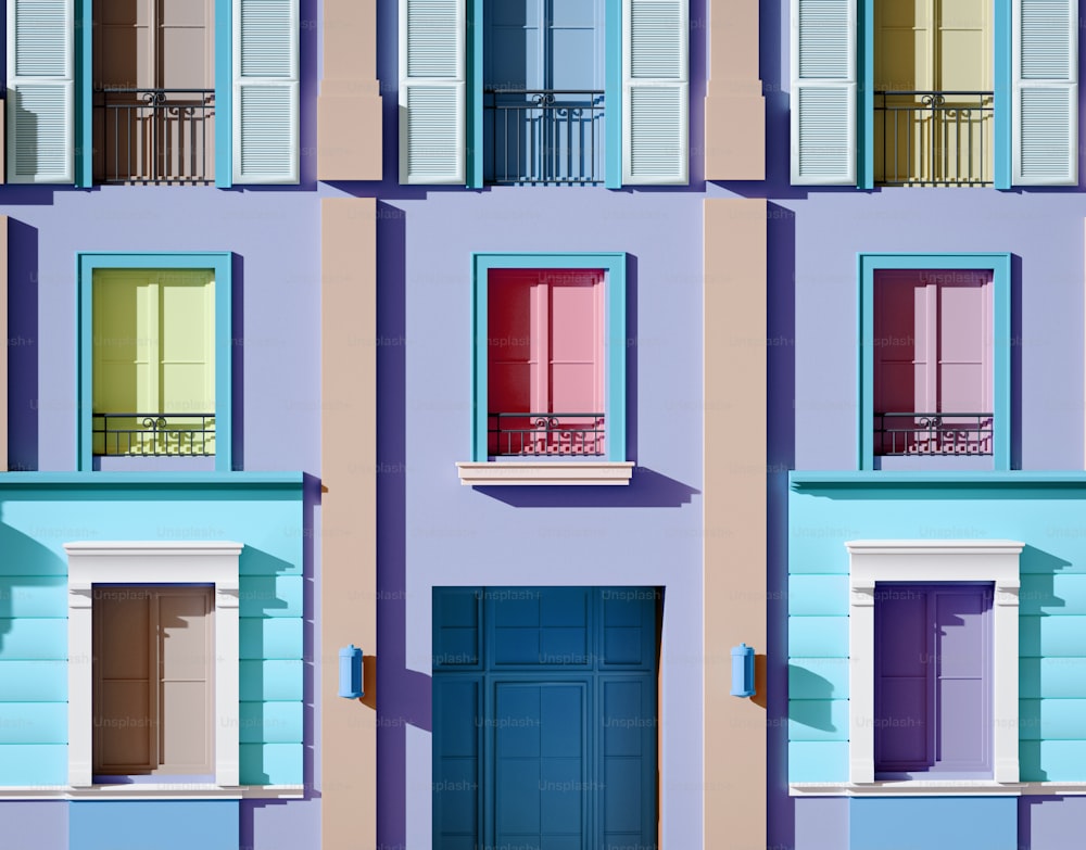 a multicolored building with multiple windows and balconies
