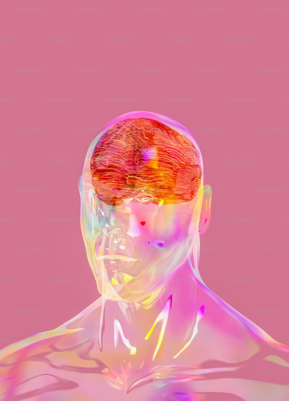 La cabeza de un hombre se muestra con un fondo rosa
