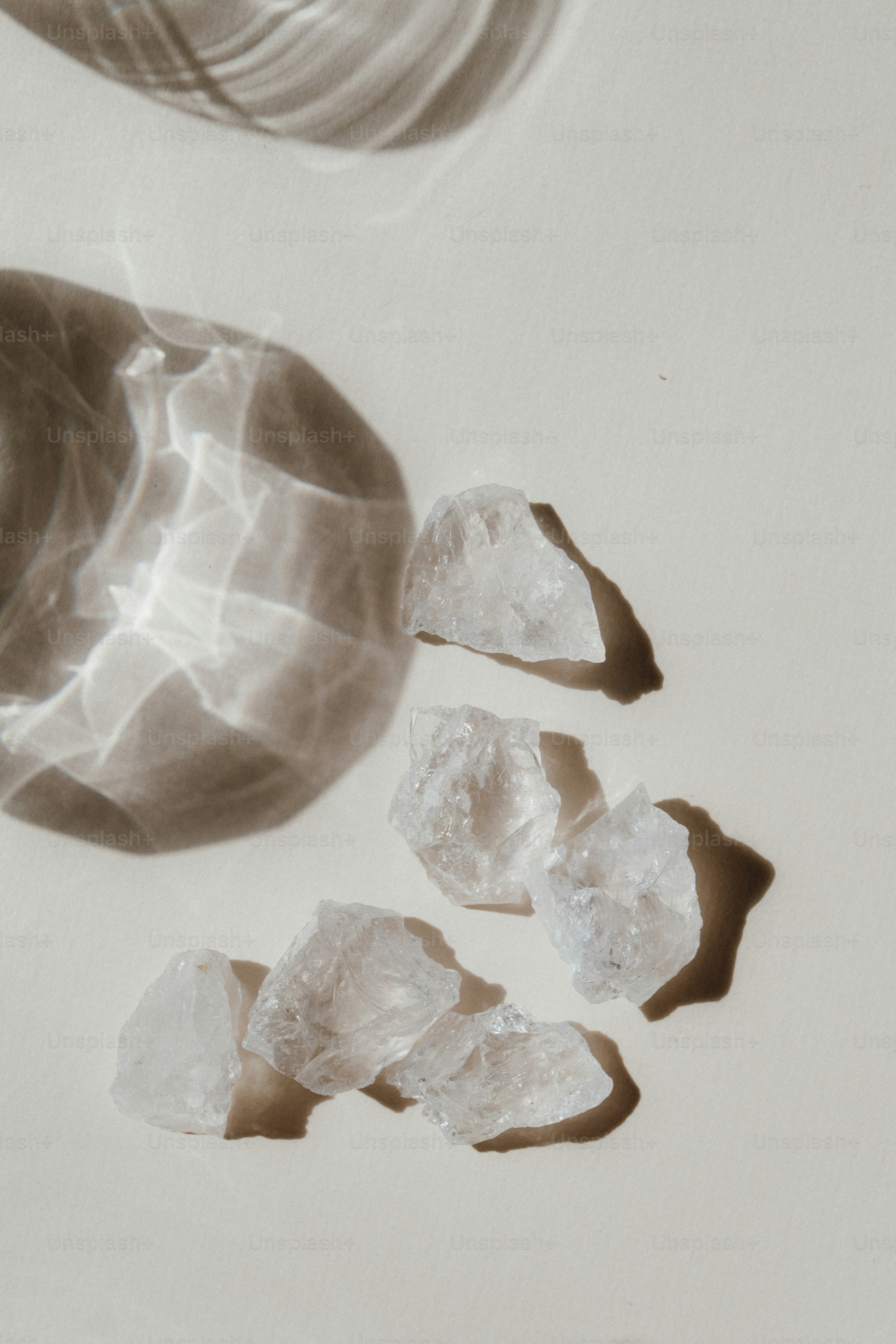 a white table topped with lots of ice crystals