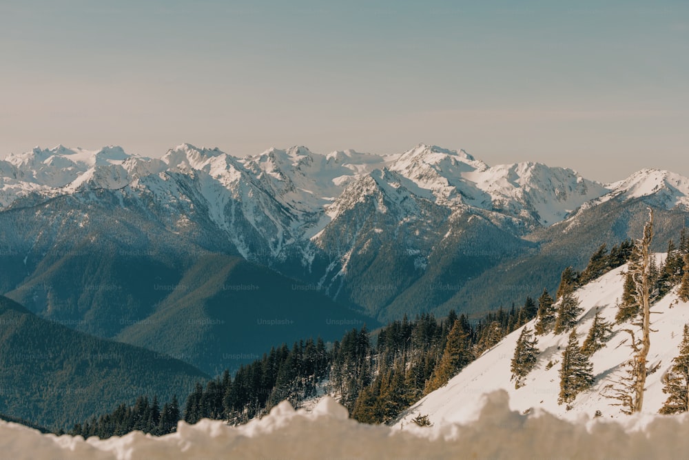 une vue d’une chaîne de montagnes couverte de neige