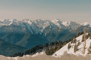 a view of a mountain range covered in snow