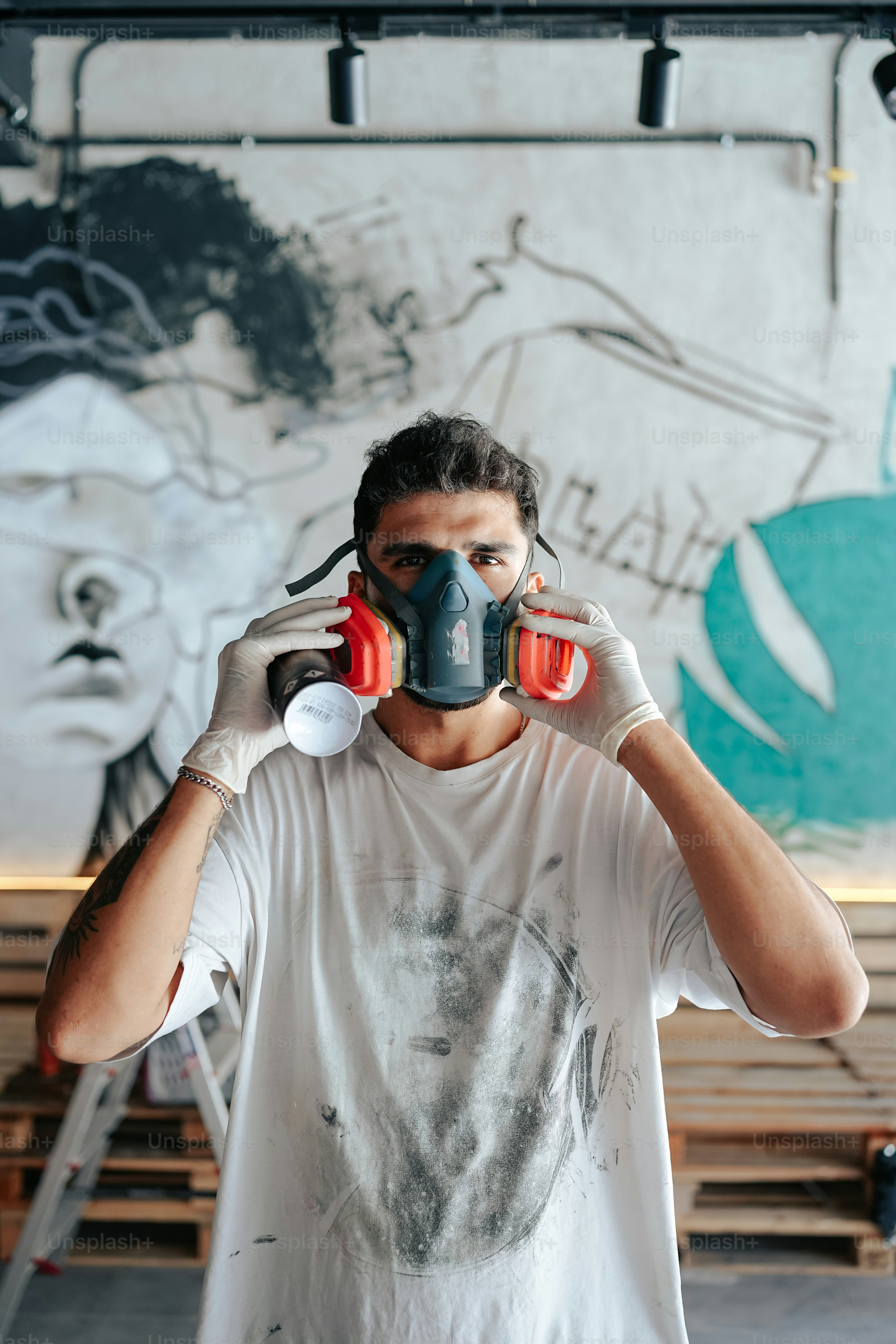 a man with a gas mask covering his face