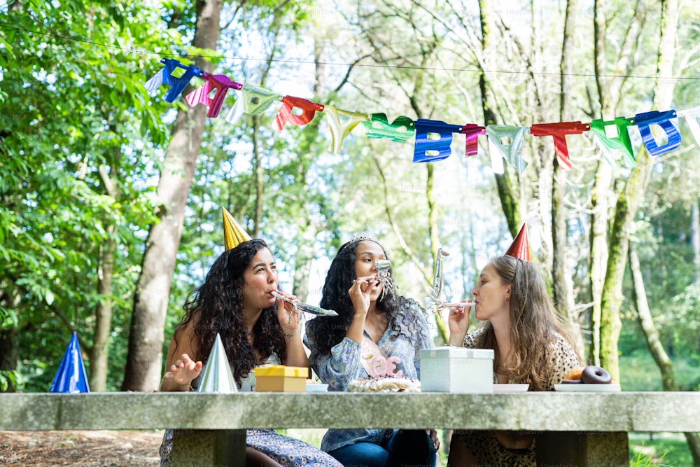 a group of women sitting at a picnic table