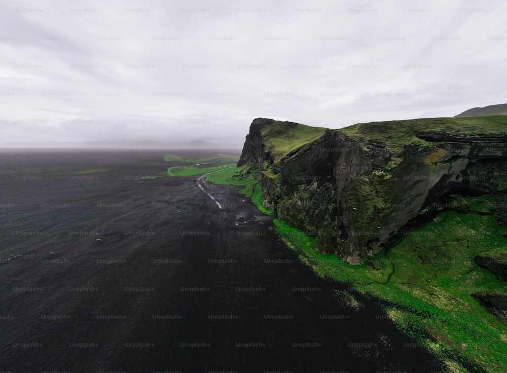 an aerial view of the cliffs and the ocean