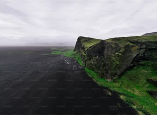 an aerial view of the cliffs and the ocean