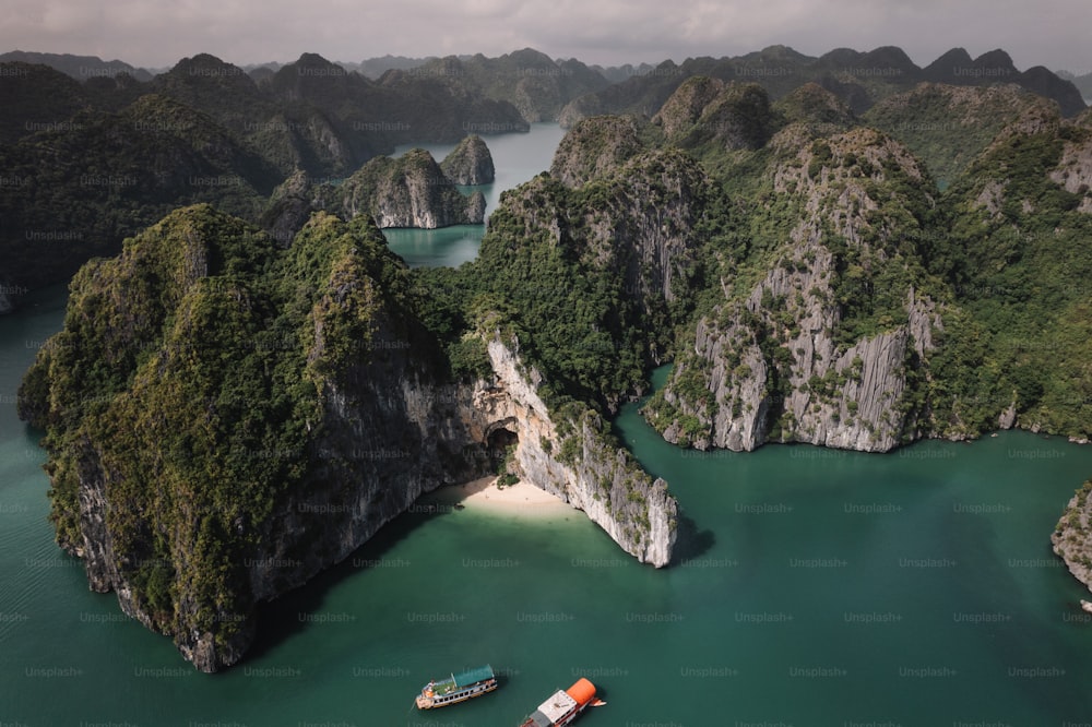 Un grupo de barcos flotando sobre un cuerpo de agua