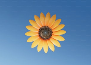 a yellow flower with a blue sky in the background