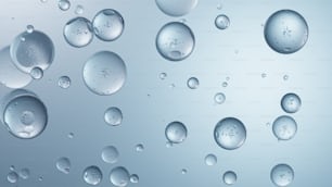 a bunch of water droplets on a blue background