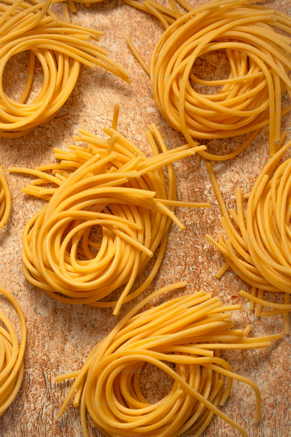 a close up of some noodles on a table