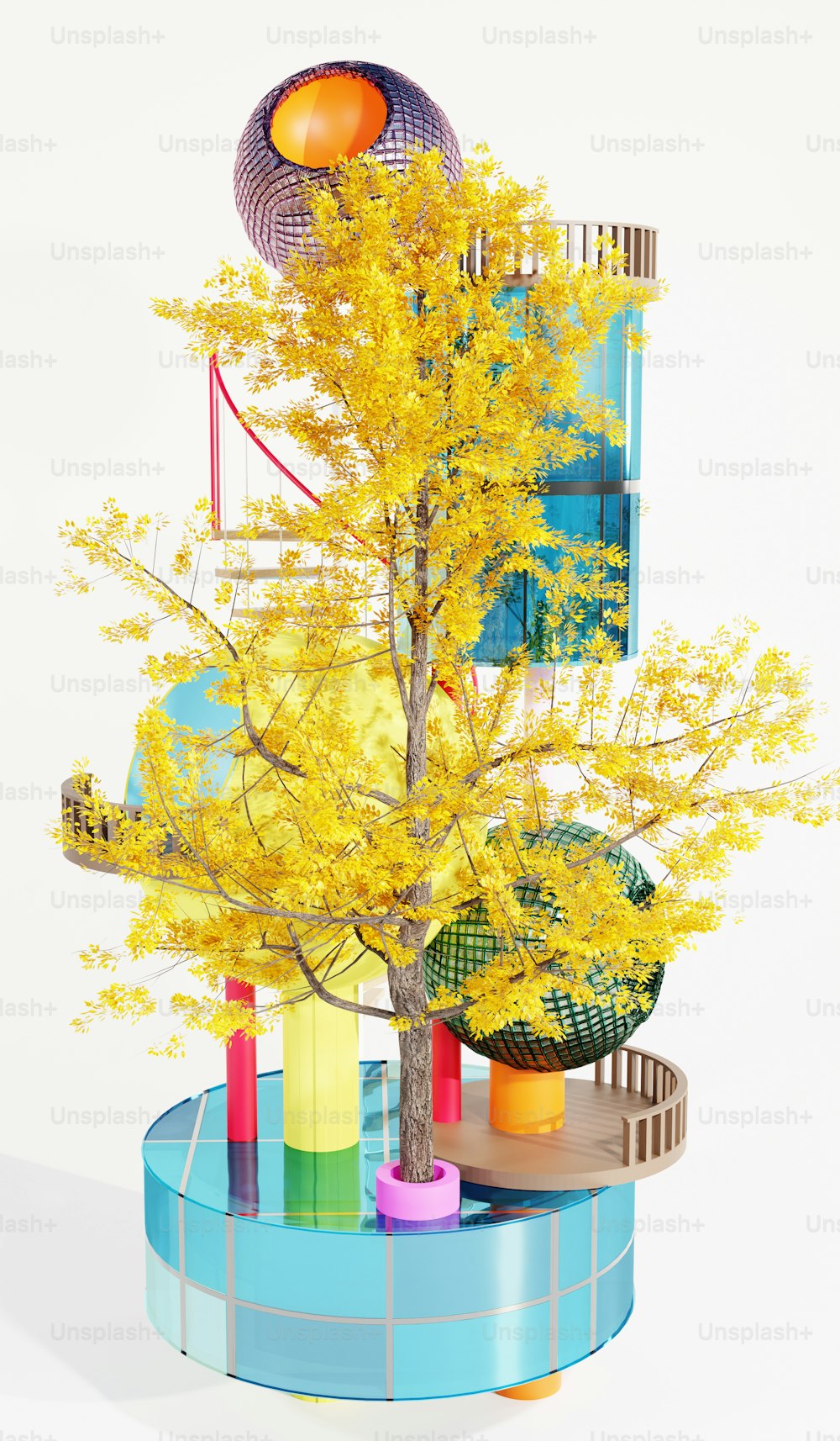 un modelo de un árbol con hojas amarillas