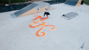 a skateboarder is doing a trick at a skate park