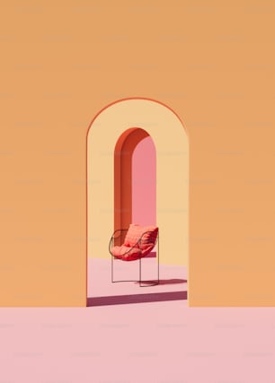 a chair sitting in a room with a pink wall