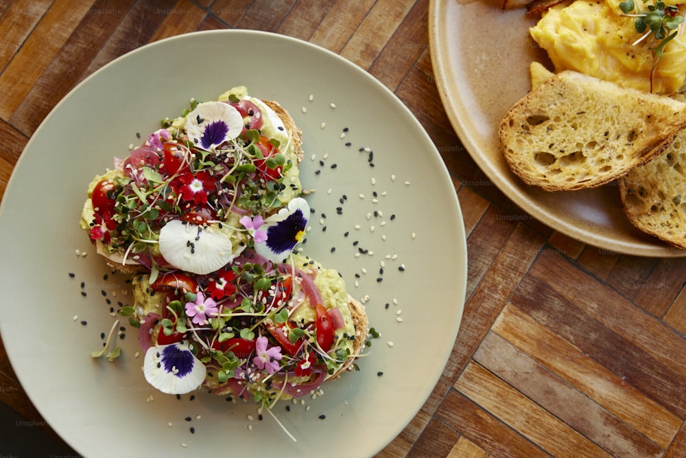 a plate of food on a wooden table