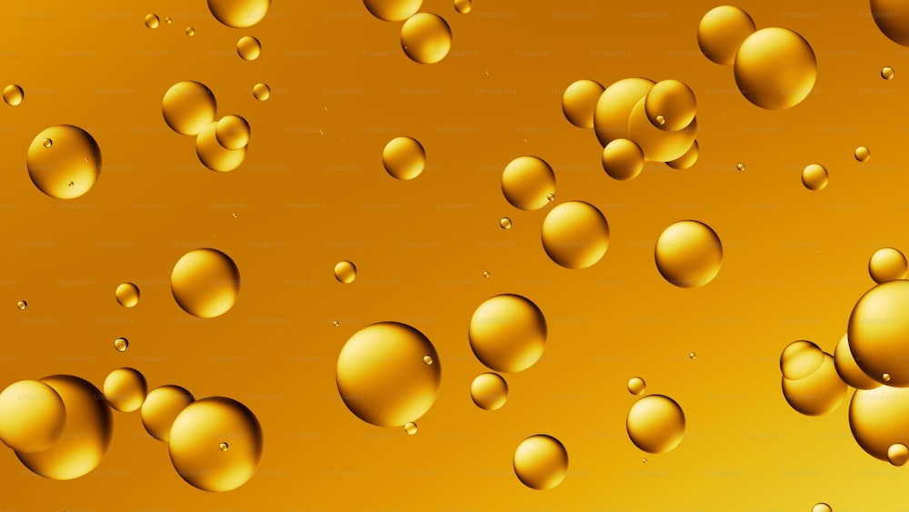 a yellow background with many bubbles of water