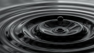 uma foto em preto e branco de uma gota de água