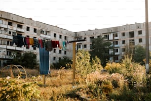 a bunch of clothes hanging on a clothes line