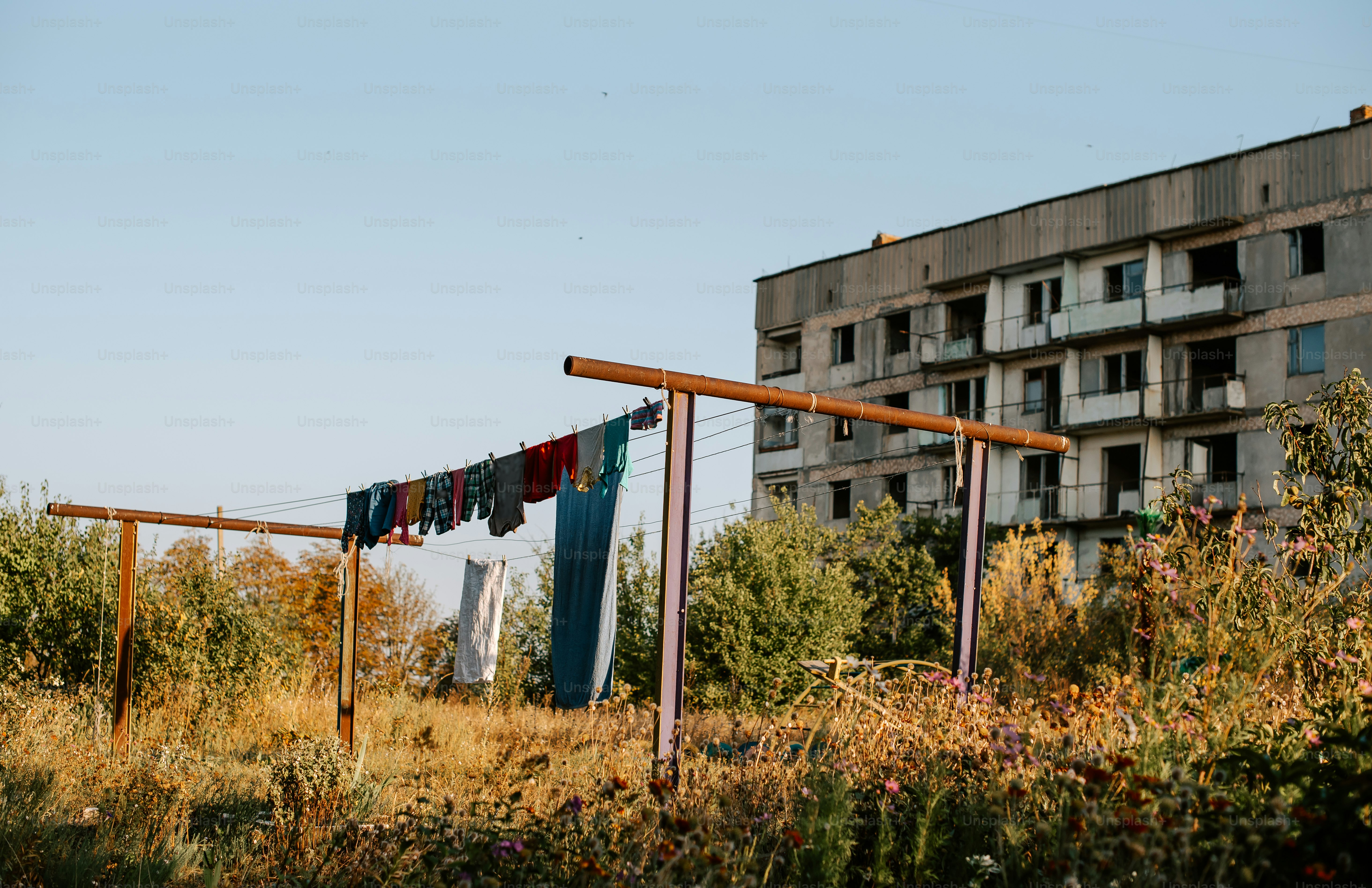 clothes hanging out to dry on a clothes line