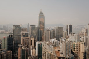 Una vista di una grande città con edifici alti