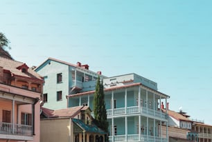 a row of buildings with balconies and balconies on top of them