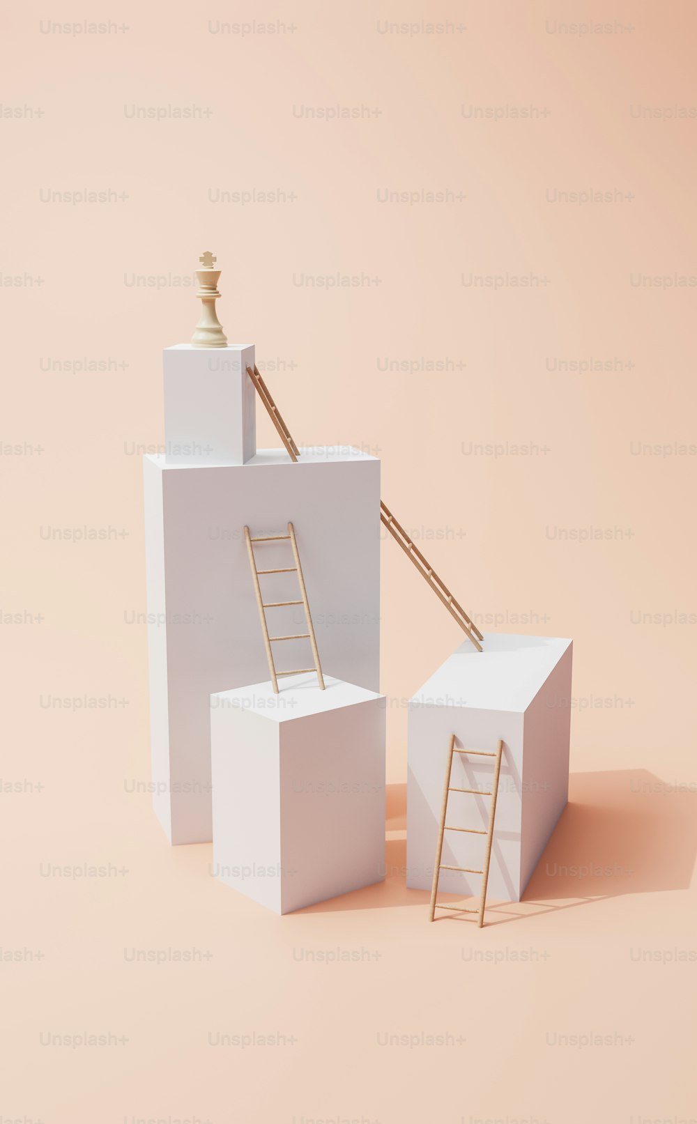 a ladder leaning up against a white box