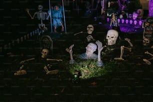 Un grupo de esqueletos sentados en la hierba