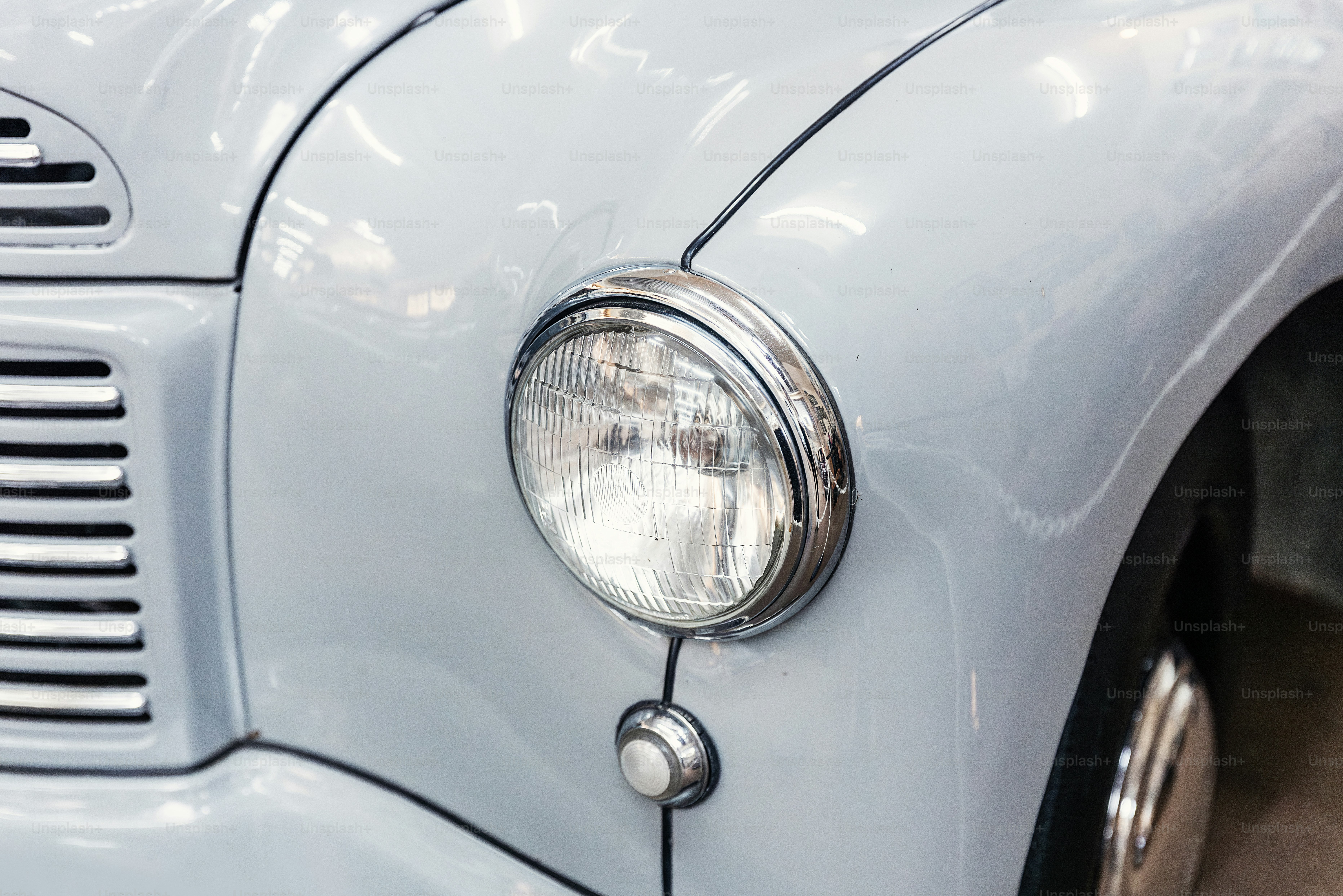 a close up of the front end of a car