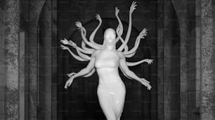 uma estátua de uma mulher com os braços estendidos
