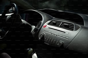 a dashboard view of a car in the dark