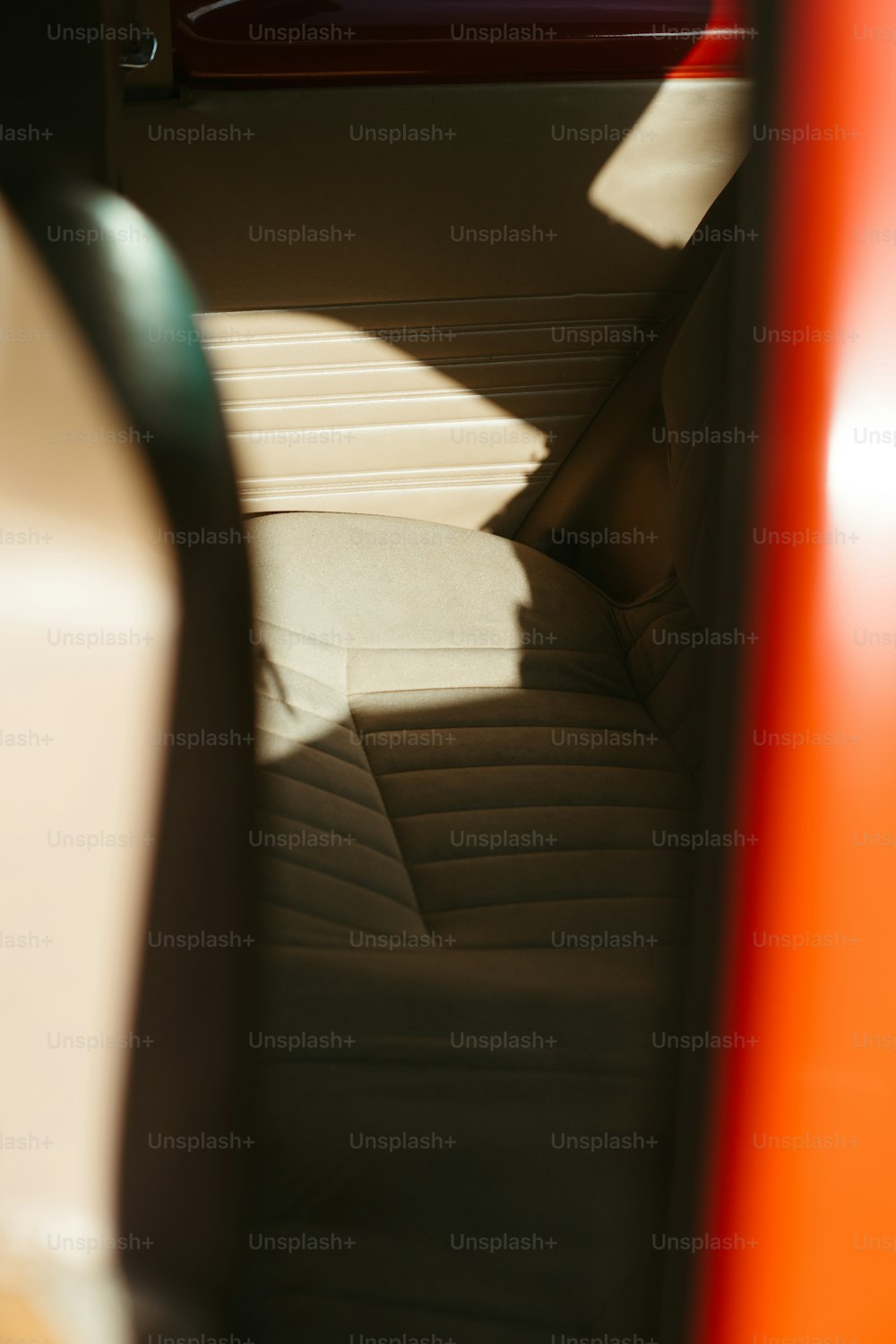 the interior of a car with the door open