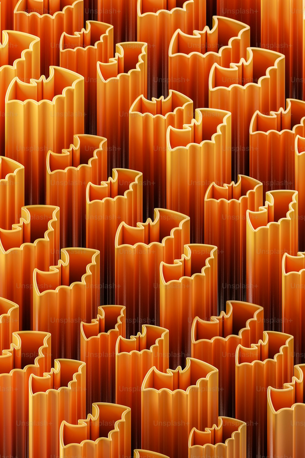 a large group of orange pieces of plastic