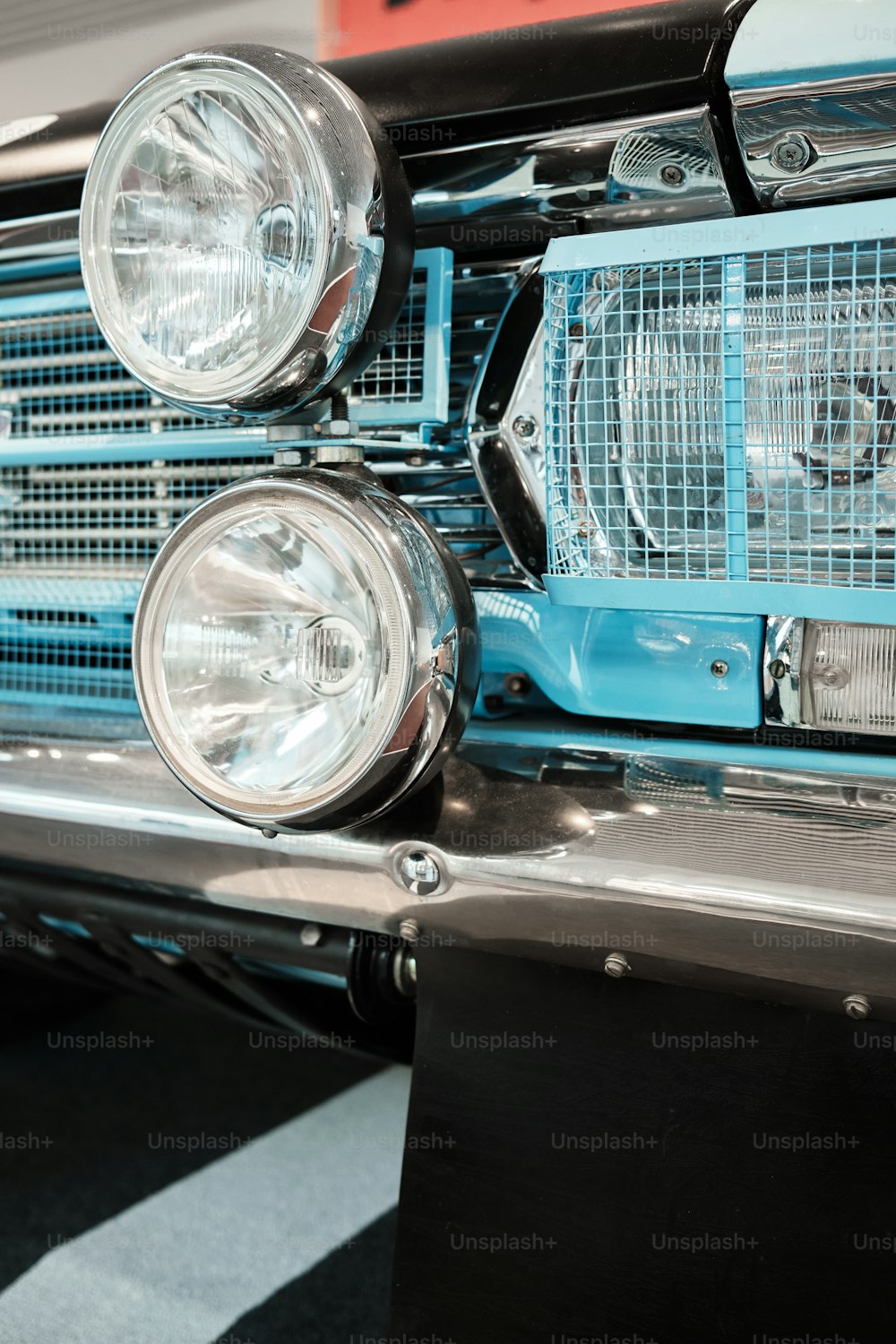 a close up of a car headlight on a car