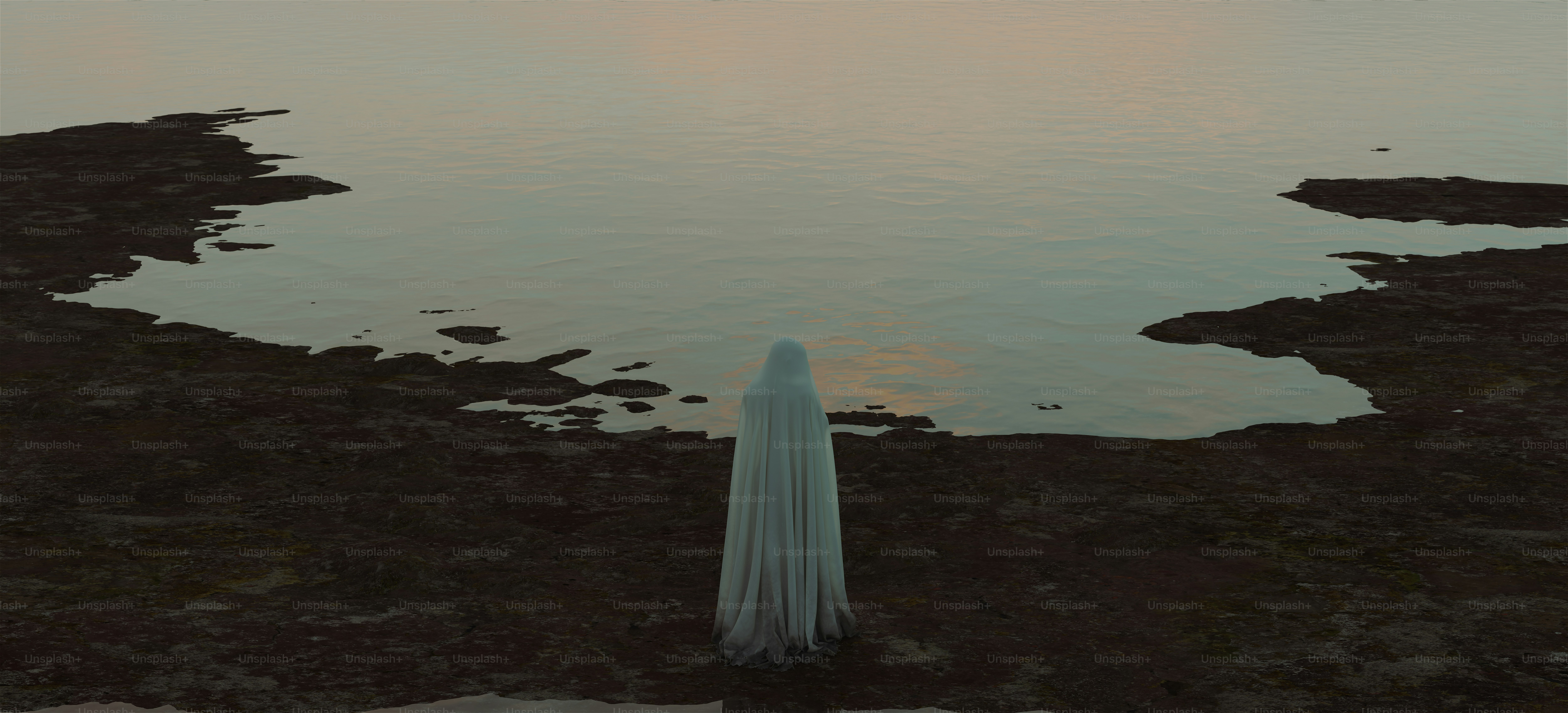a long white pole sticking out of a body of water