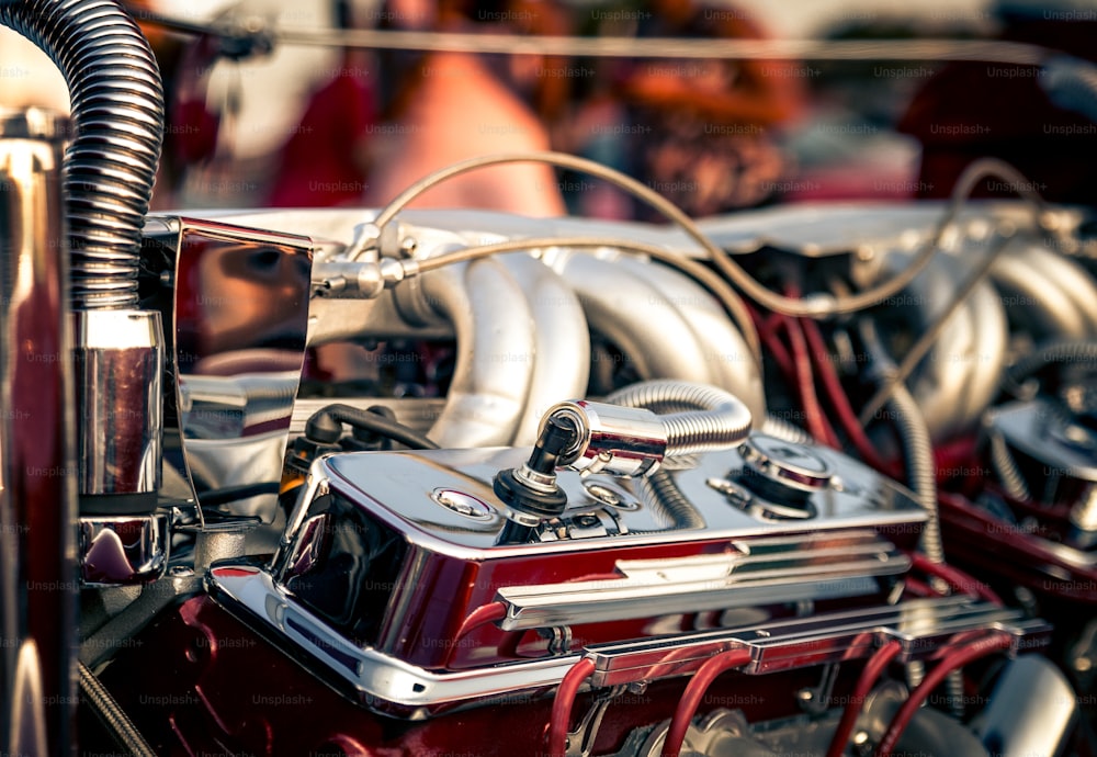 a close up of a engine in a car