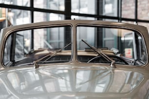 a close up of a car's rear window