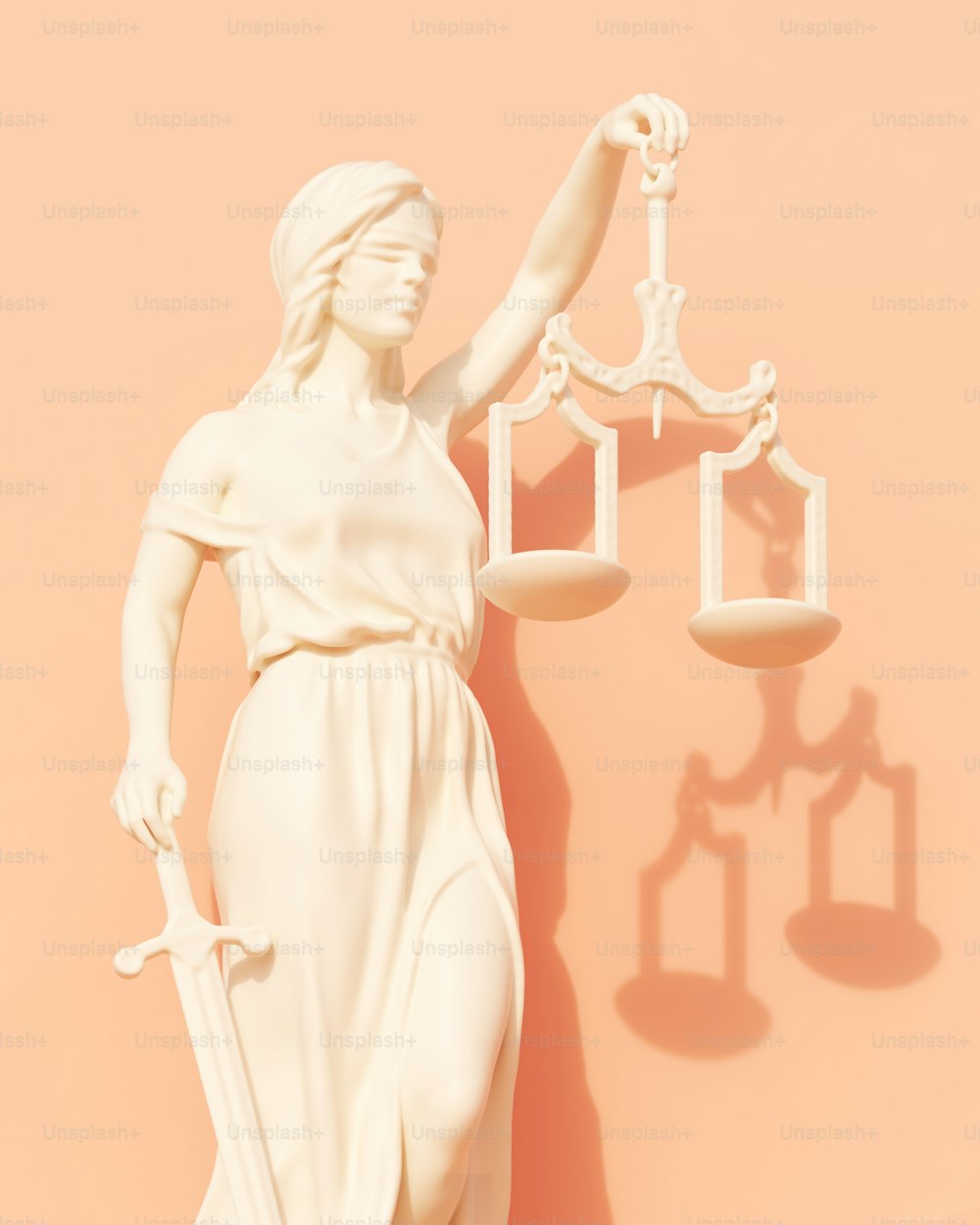 Una estatua de una dama de la justicia sosteniendo una balanza de justicia