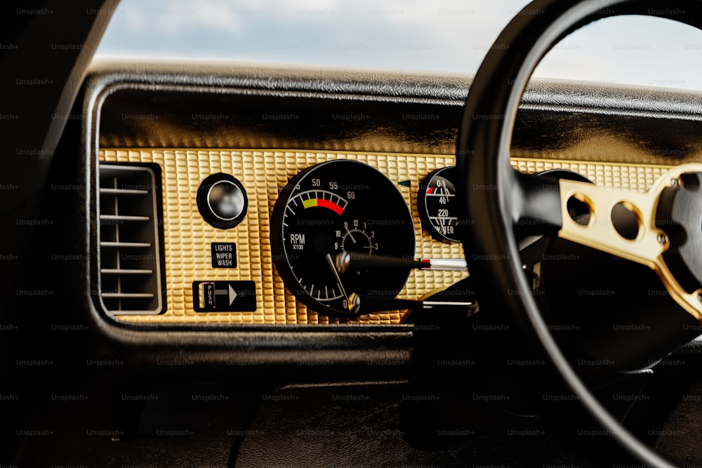 the dashboard of a car with a speedometer