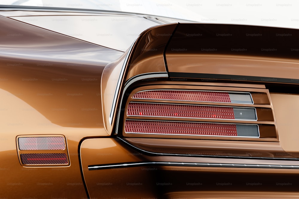 the rear end of a brown sports car