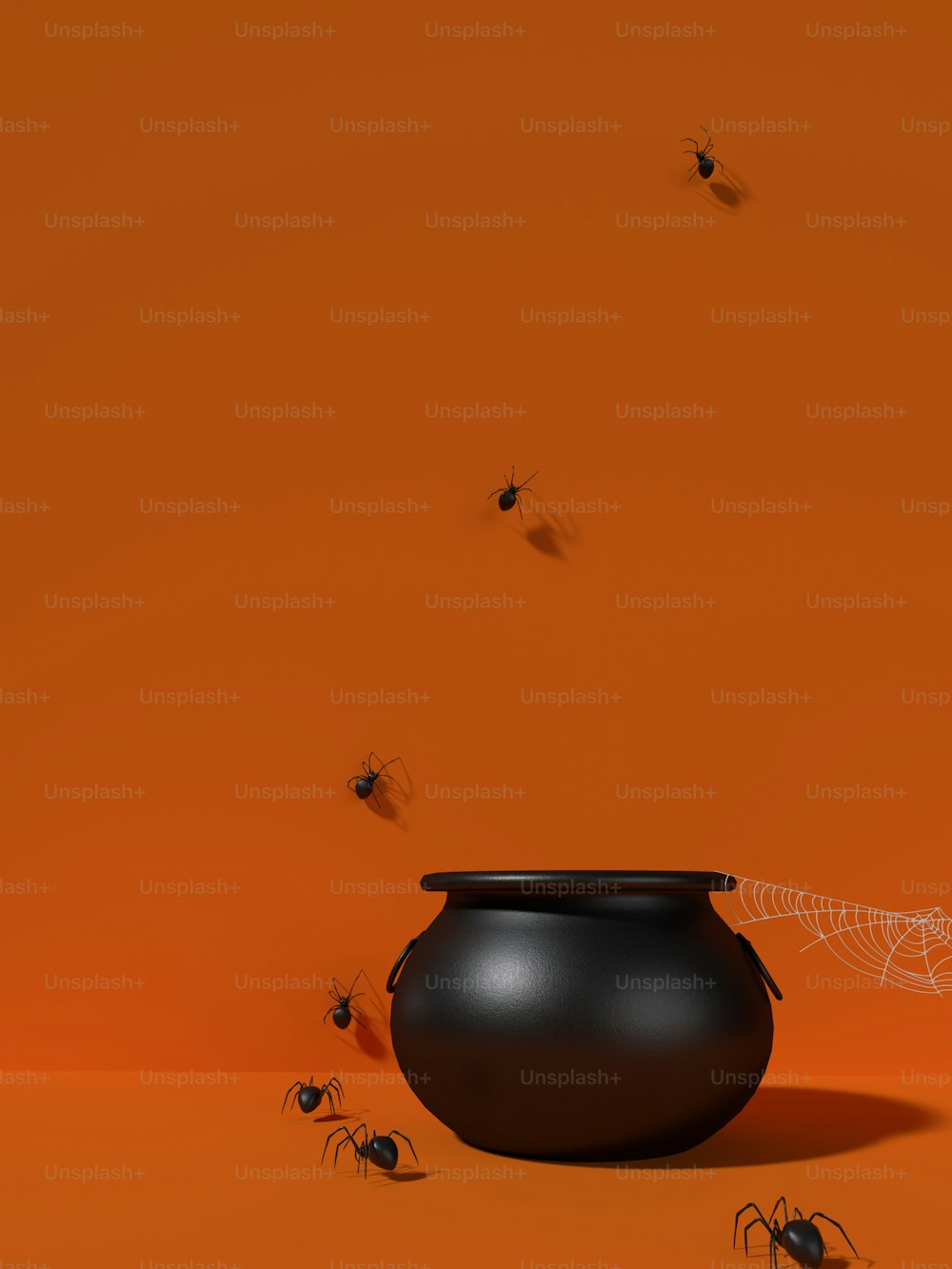 a black pot with a spider on it