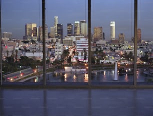 a view of a city at night from a window