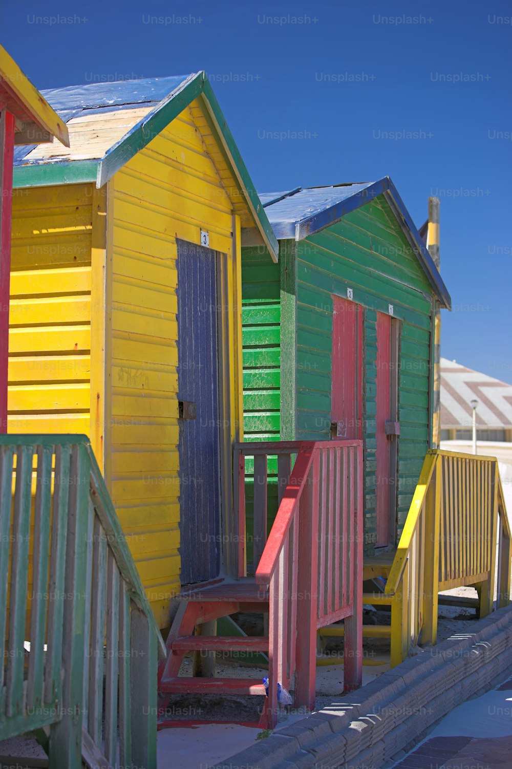 Beautiful beach huts a warm summer day