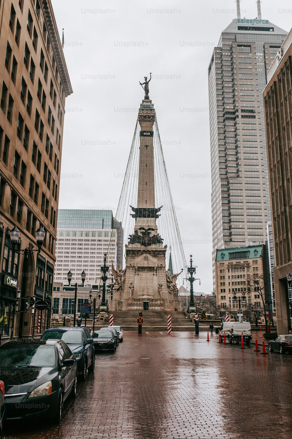 Outdoor shots of Indianapolis in the winter.