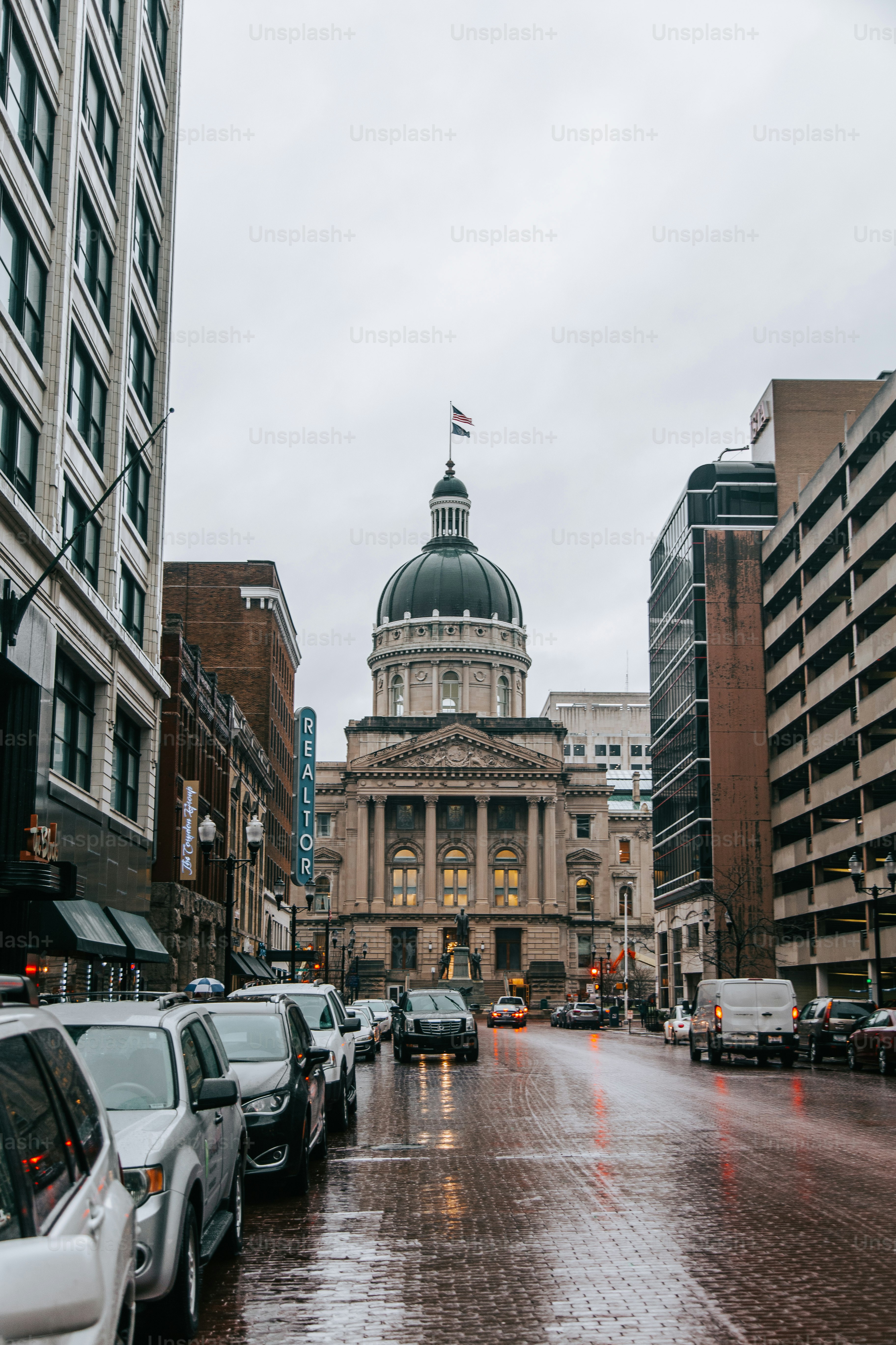 Outdoor shots of Indianapolis in the winter.